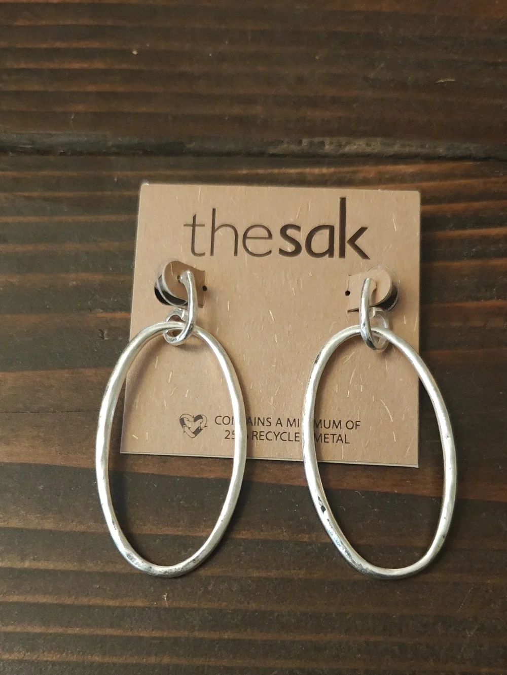 The Sak Silver Hammered Open Oval Drop Earrings D02 6726